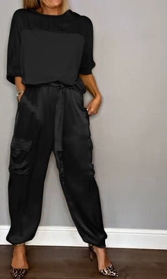 Emma - Satin Top and Jogger Set — Black