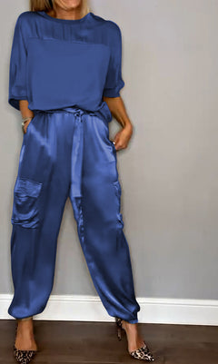 Emma - Satin Top and Jogger Set — Blue