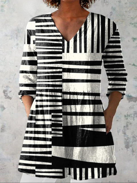 Hermione - Stripe Patchwork Tunic — Black and White