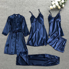 Iris - Satin Five Piece Pyjama Set — Blue