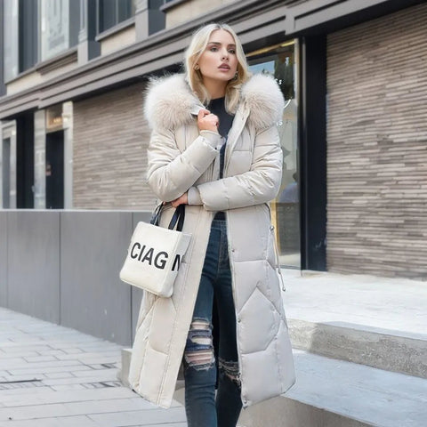 Deborah - Puffer Coat with Fur Hood — White