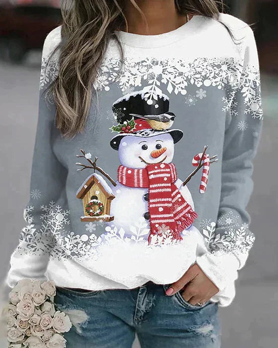 Rochelle - Snowman Print Sweatshirt — Grey