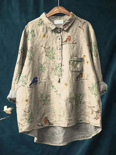 Veronica - Branches and Robins Print Shirt — Multicoloured