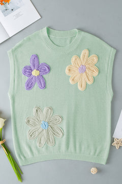 Christina - Knit Vest with 3D Flowers — Green
