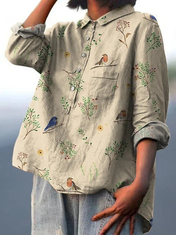 Veronica - Branches and Robins Print Shirt