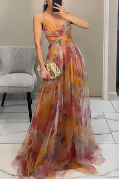 Wilhelmina - Ombre Print Chiffon Gown