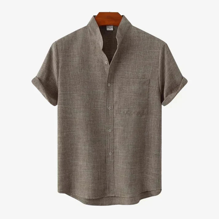 Evangeline - Linen Short Sleeve Shirt — Brown