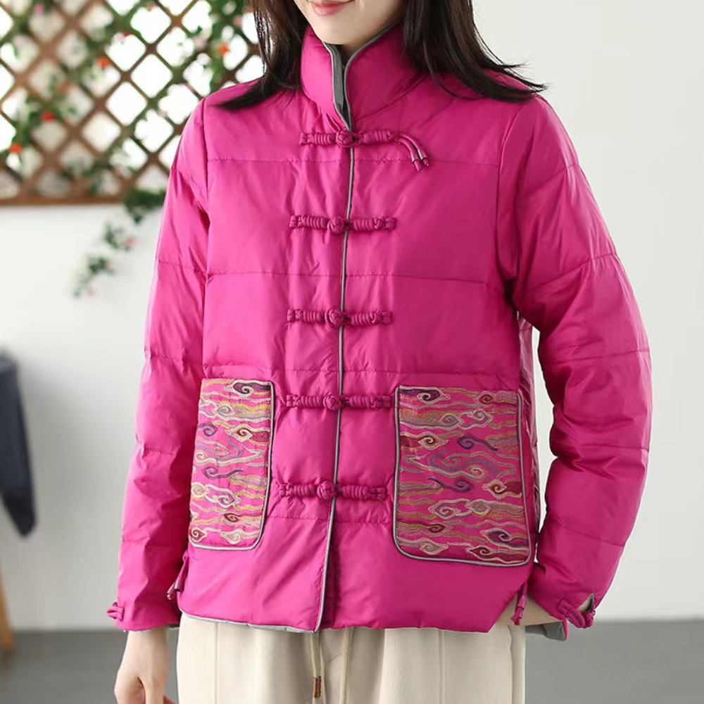 Tabitha - Padded Jacket with Brocade Panel — Pink