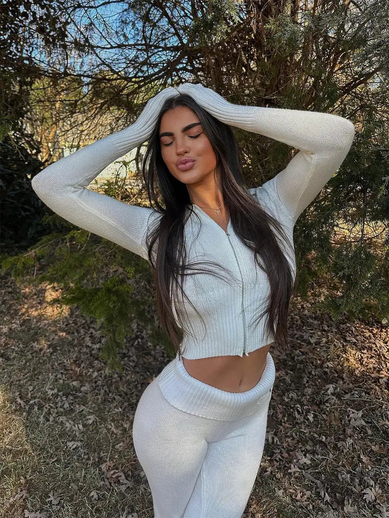 Sienna - Knit Zip Top and Leggings — White