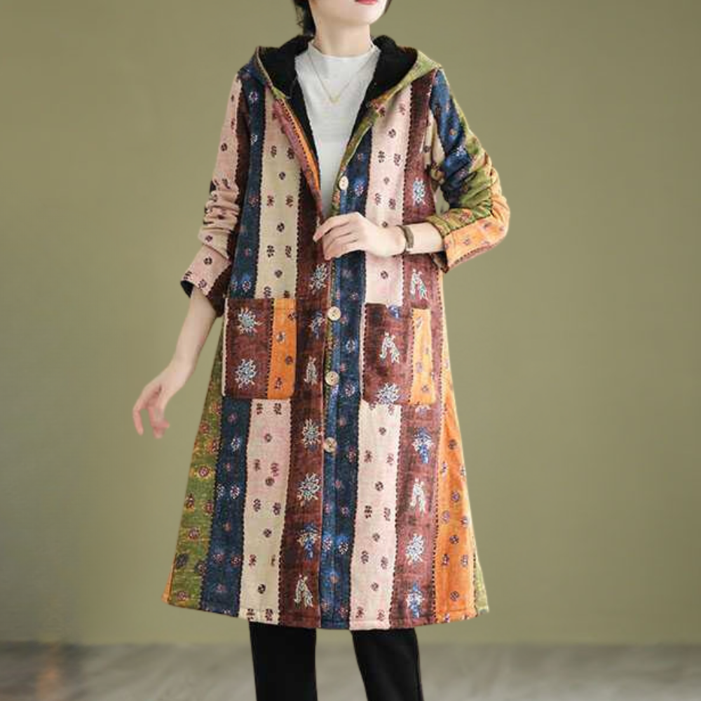 Serena - Patchwork Hooded Coat — Mixed Colour