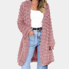 Lavender - Fringed Fluffy Long Cardigan — Pink