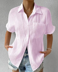 Evangeline - Textured Short Sleeve Blouse — Pink