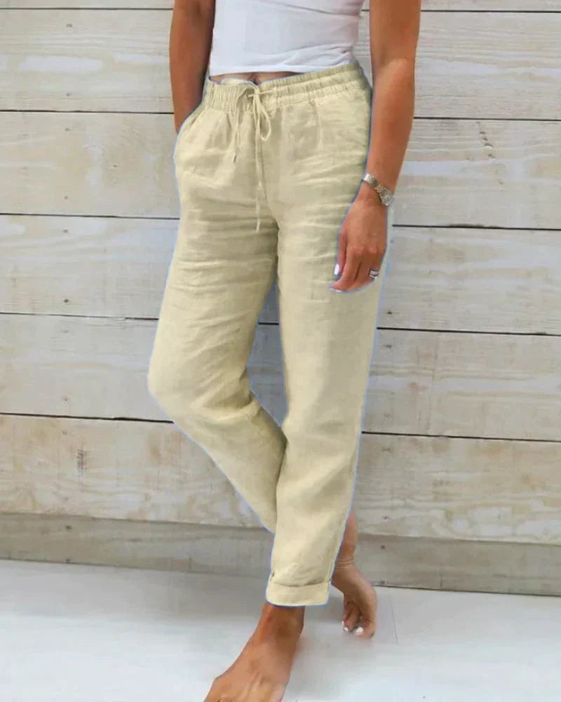 Christina - Linen Drawstring Trousers — Beige