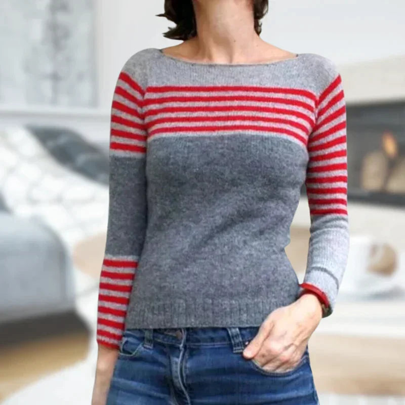 Gloria - Jumper with Contrast Stripe — Red striped