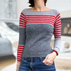 Gloria - Jumper with Contrast Stripe — Red striped