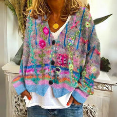 Elise - Floral Knit Cardigan — Blue