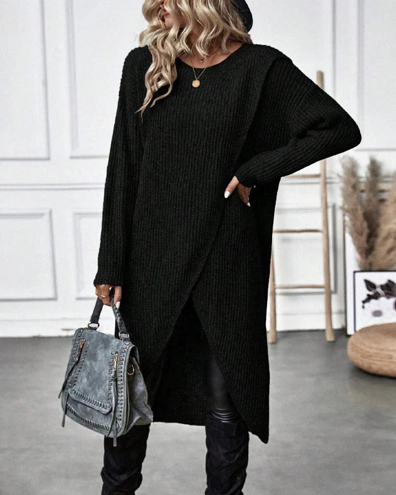 Imogen - Split Hem Knit Tunic — Black
