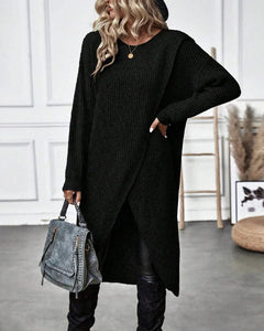 Imogen - Split Hem Knit Tunic — Black