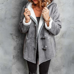 Olivia - Suede Duffle Coat with Sherpa — Gray