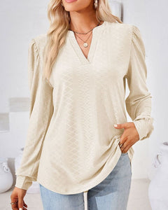 Rhiannon - Textured V Neck Top — Beige