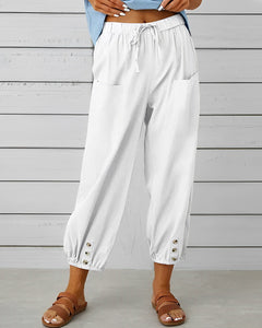 Virginia - Linen Trousers with Button Cuff — White