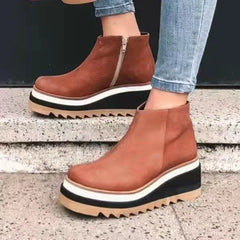 Carly - Leather Platform Ankle Boots — Brown