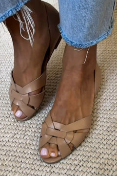 Dominique - Braided Leather Sandals — Beige