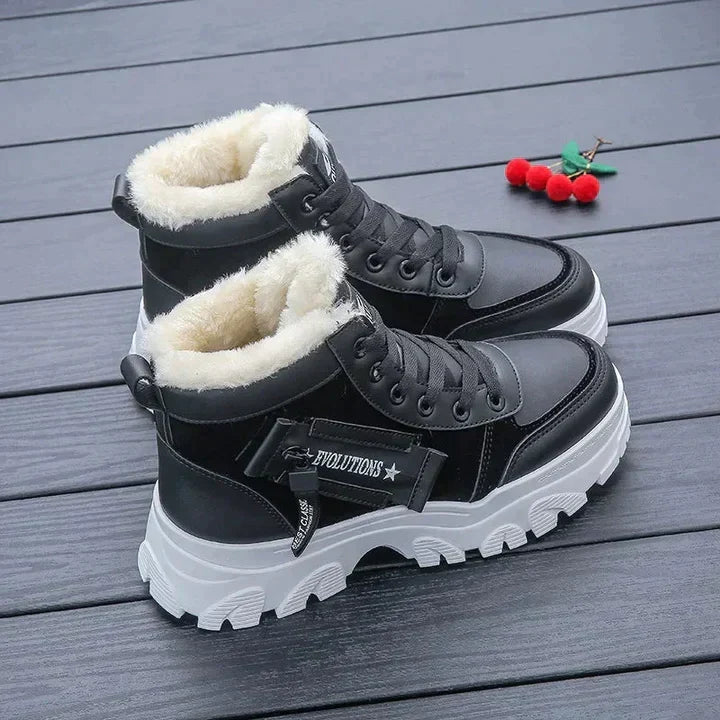 Pearl - Fur Lined High Top Trainers — Black