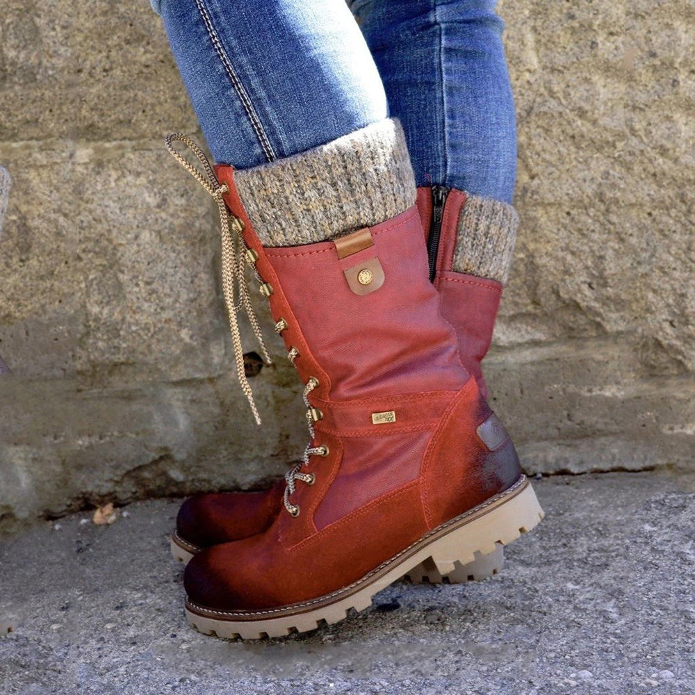 Paulette - Hiking Boots with Knit Cuff — Red