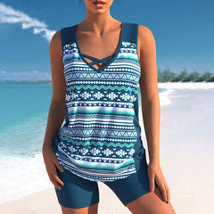 Ashleigh - Aztec Tankini with Shorts — Dark Green