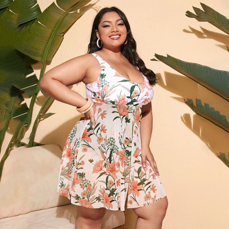Zelda - Leopard Print Swim Dress — White Flowers