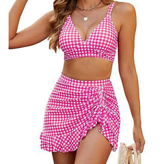 Stephanie - Leopard Bikini with Swim Skirt — Pink Check