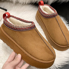Audrey - Platform Sheepskin Slippers — Brown