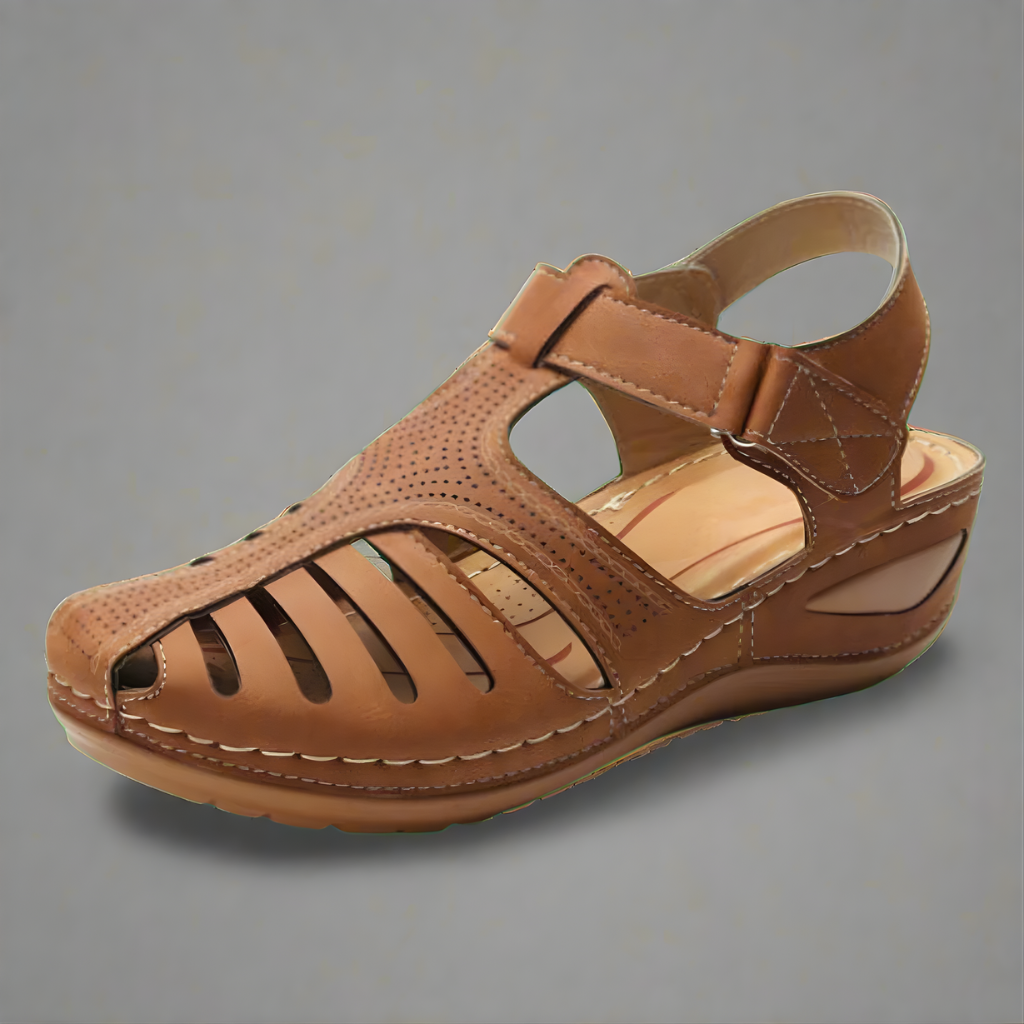 Anastasia - Closed Toe Velcro Sandals — Brown