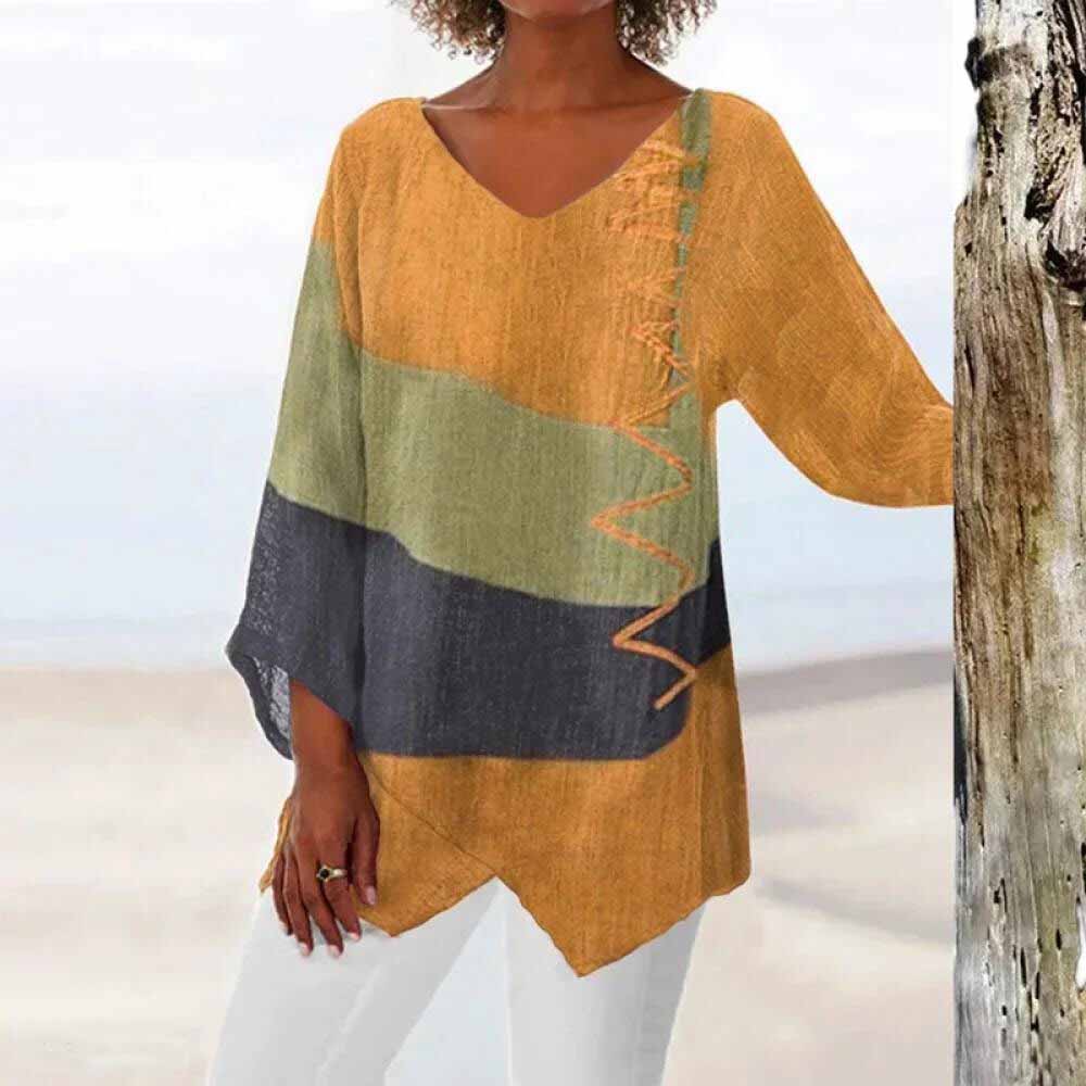 Wilhelmina - Colour Block Asymmetric Tunic — Yellow
