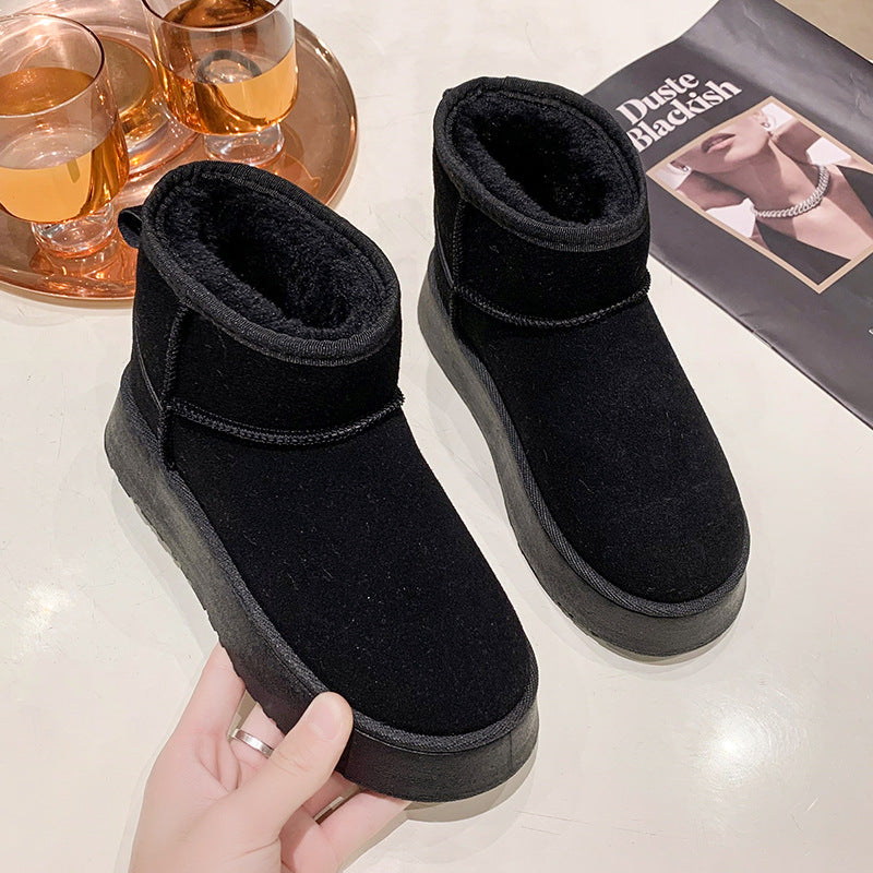 Stephanie - Chunky Sheepskin Slip on Boots — Black