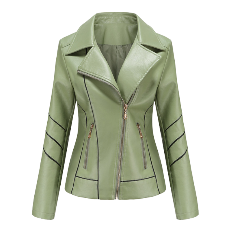 Paulette - Studded Leather Biker Jacket — Green