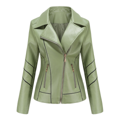 Paulette - Studded Leather Biker Jacket — Green