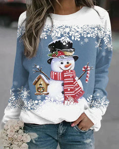 Rochelle - Snowman Print Sweatshirt — Blue