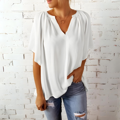 Heidi - Flowy V Neck Blouse — White