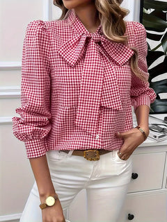 Aurora - Gingham Blouse with Bow — Red