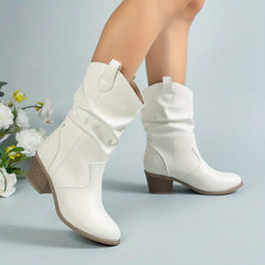 Kirsten - Slouch Western Mid Boots — White