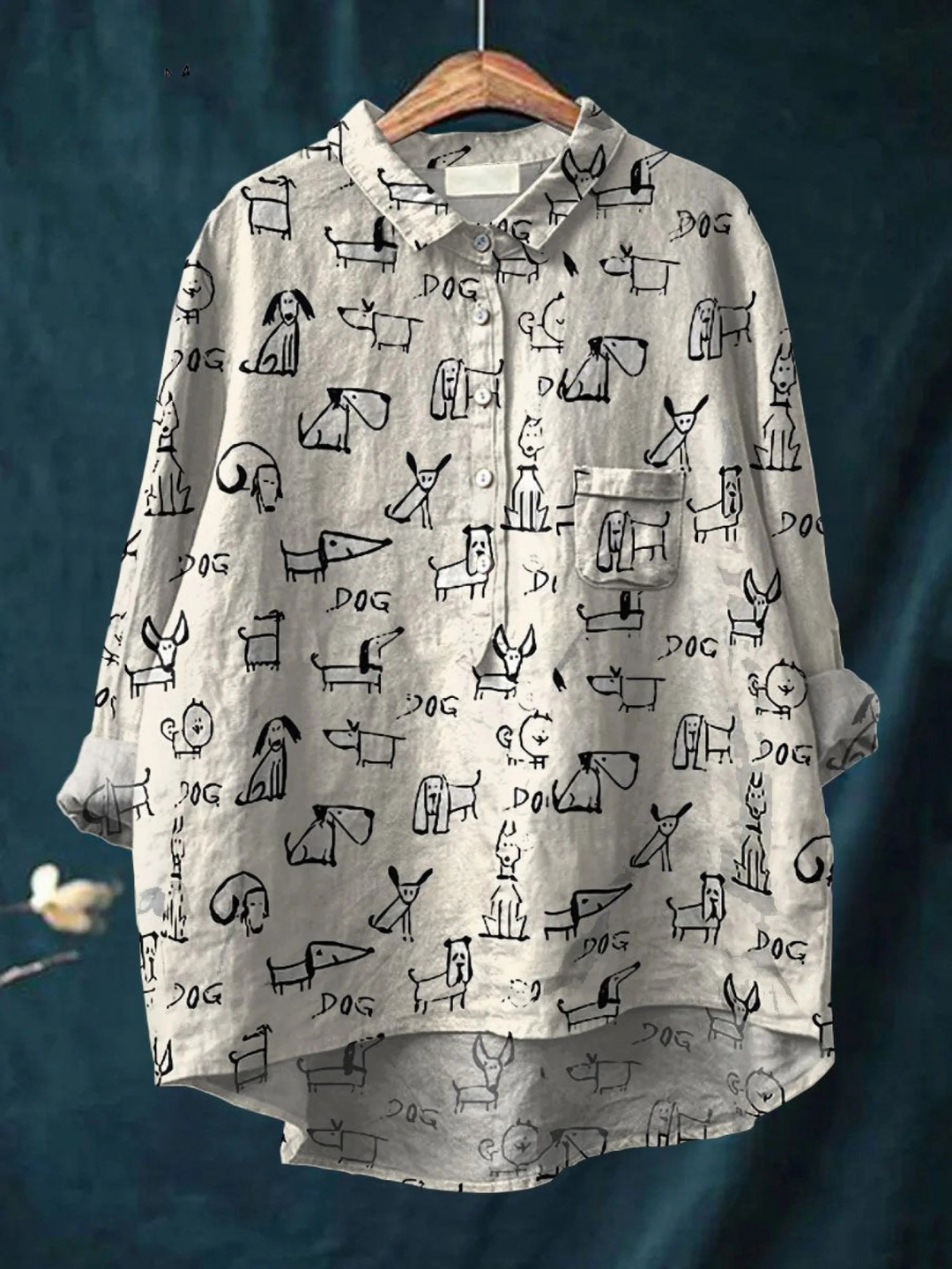 Francesca - Line Drawn Dog Print Shirt — Multicoloured