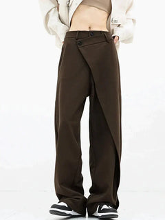 Seraphina - Asymmetric Wrap Trousers — Brown