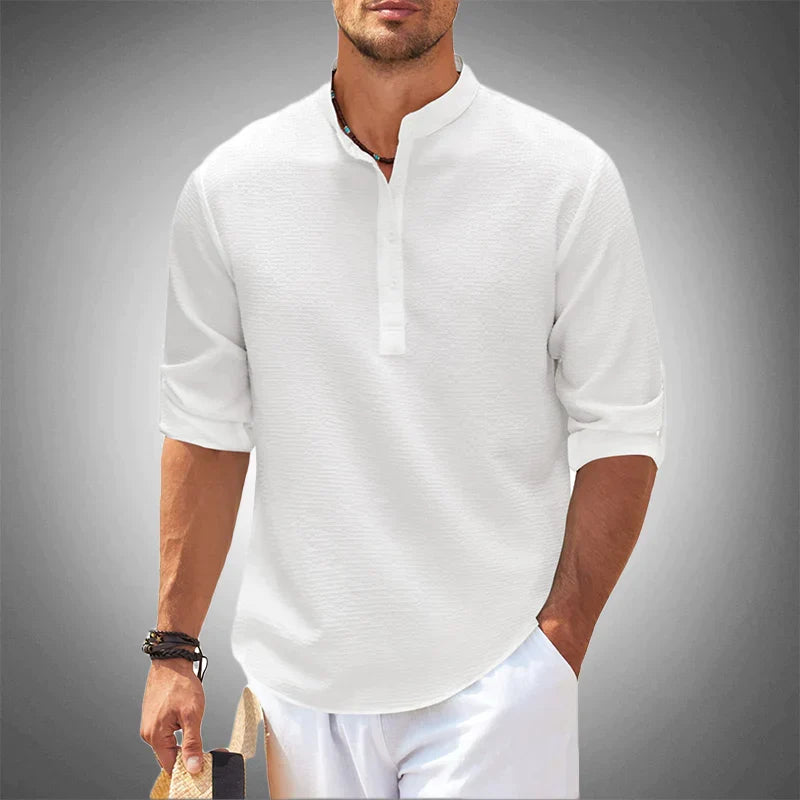 Kendrick - Textured Henley Shirt — White