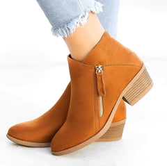 Frankie - Suede Block Heel Boots — Brown