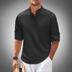 Kendrick - Textured Henley Shirt — Black