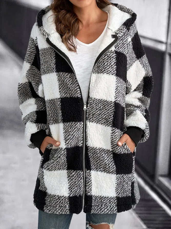 Grace - Buffalo Check Fleece Jacket — Black