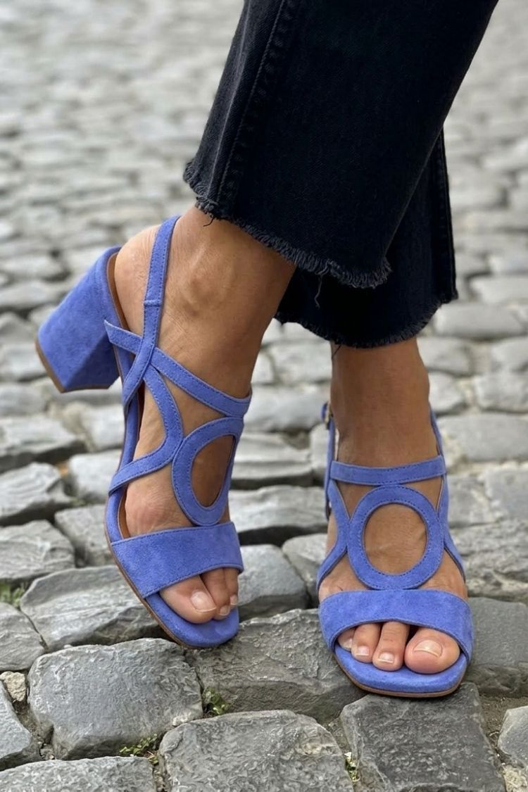 Clementine - Ring Detail Block Sandals — Blue