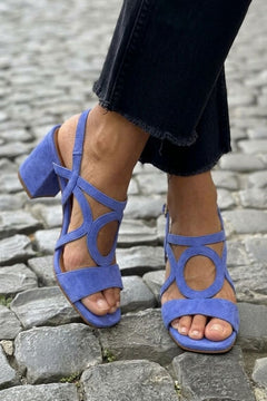 Clementine - Ring Detail Block Sandals — Blue